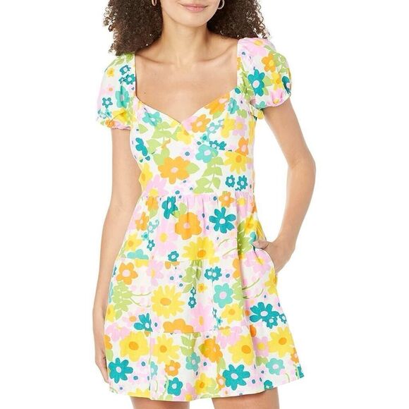 Show Me Your MuMu Dresses & Skirts - Show Me Your Mumu Cathy Linen Floral Mini Dress Size Small Short Sleeve Open Bac